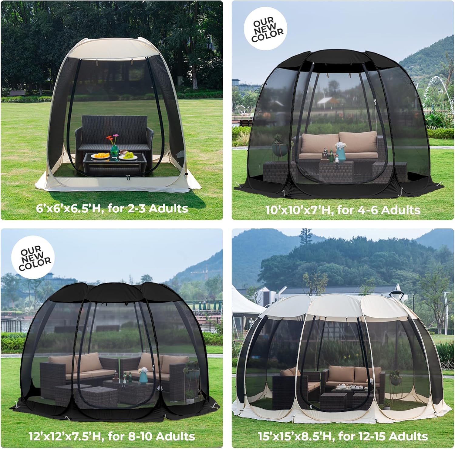 Screen gazebo sleeps 6-10-15 people Igloo-style canopy tent mosquito net on the sides Perfect