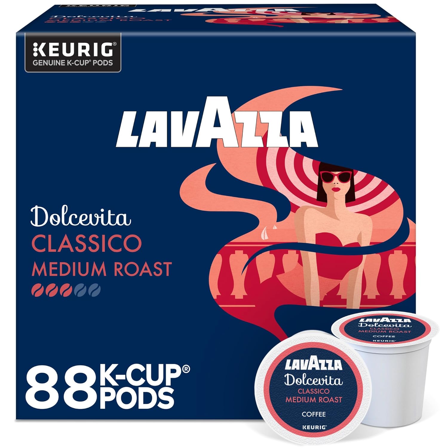 Lavazza Dolcevita Classico. Single-Serve Keurig K-Cup Pods. Medium Roast Coffee. 88-Count Box (4 Packs of 22)