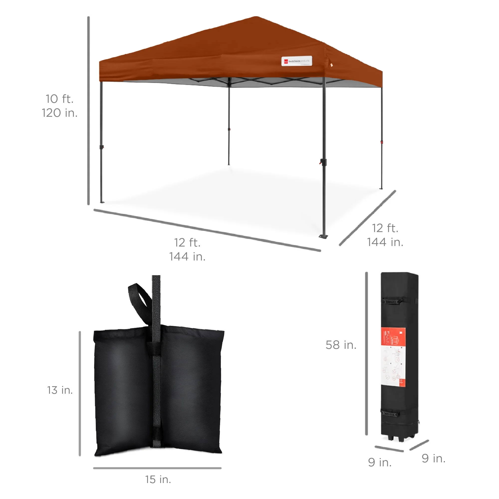 Best Choice Products 12x12ft Easy Setup Pop Up Canopy w/ 1-Button Setup, Wheeled Case, 4 Weight Bags - Navy Blue - Image 109