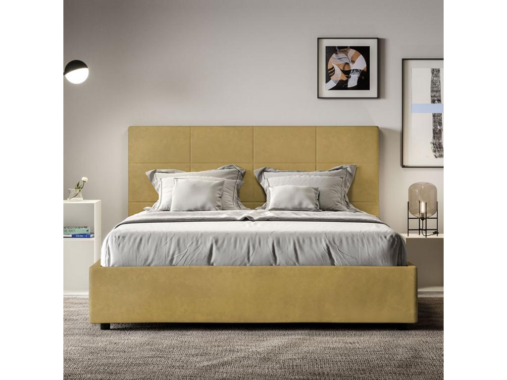 Cama doble con somier acolchada 140x190 microfibra ocre Mika