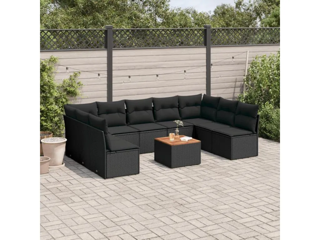 Set de sofás de jardín 10 pzas cojines ratán sintético negro qlpu02885
