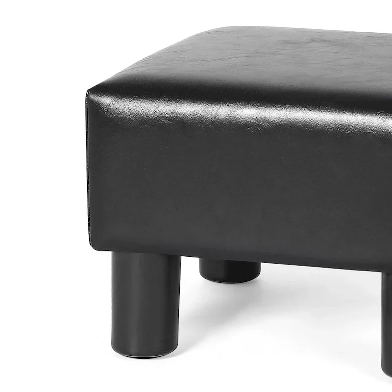 Square Footrest Stool with Upholstered Seat and Wooden Legs