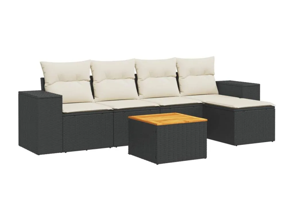 Set de sofás de jardín 6 piezas y cojines ratán sintético negro VAVA78473