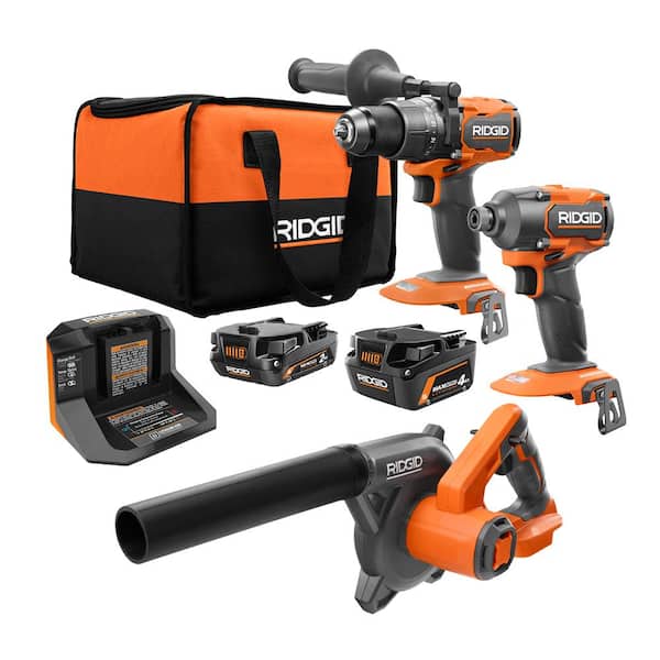 18V Brushless Cordless 3-Tool Combo Kit w/ Hammer Drill. Impact Driver. Compact Jobsite Blower. Batteries. Charger Bag
