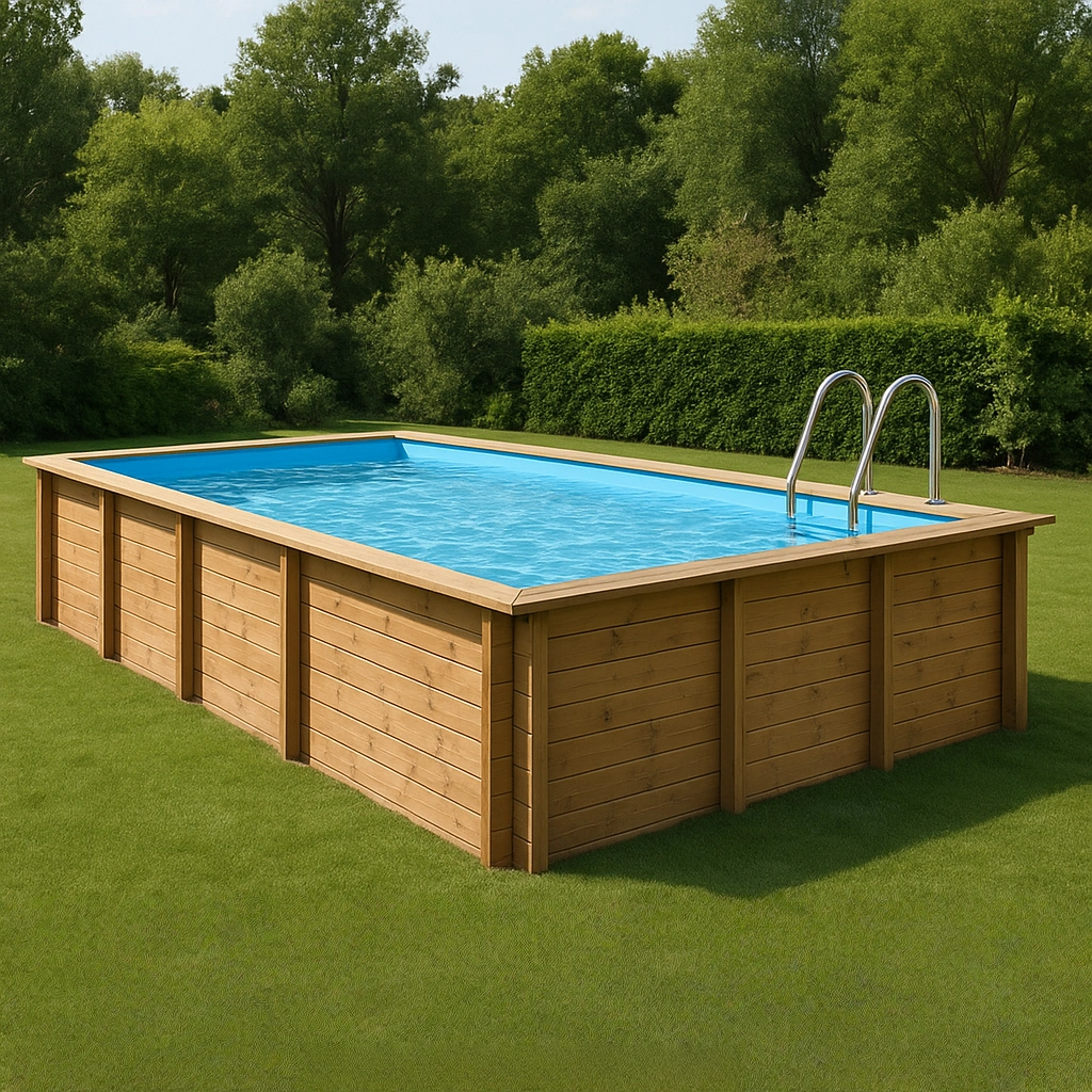 Piscina Piscina Rectangular Marrón/Azul Madera y PVC para Jardín 600x300x130 cm