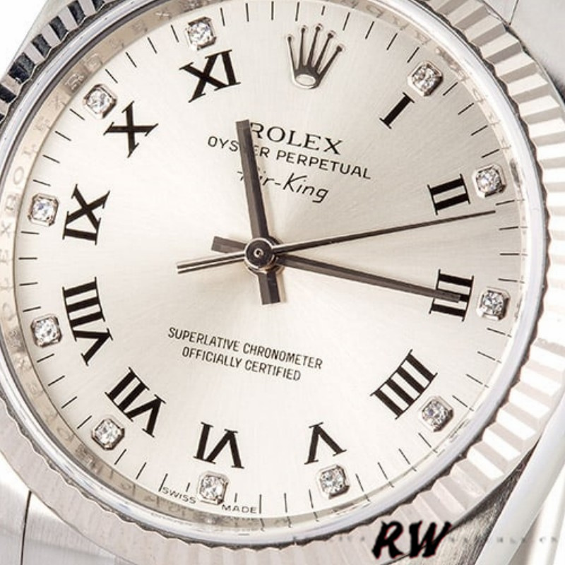 Rolex Oyster Perpetual Air-King 114234 Silver Roman Diamond Dial 34mm Unisex Replica Watch