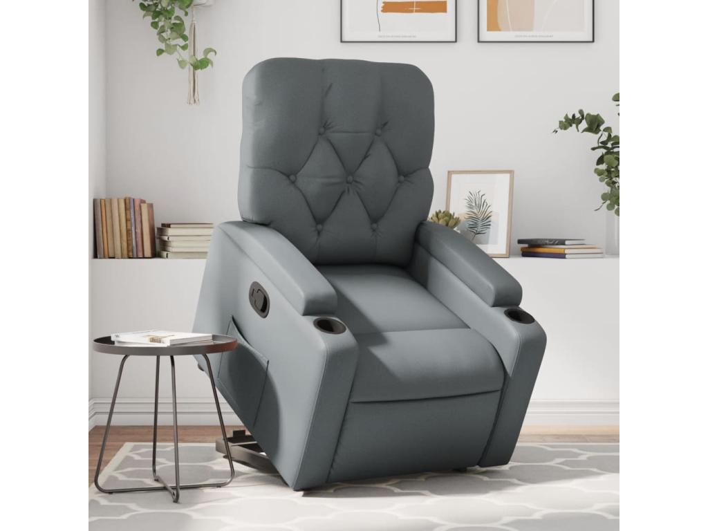 Sillón reclinable elevable cuero artificial gris