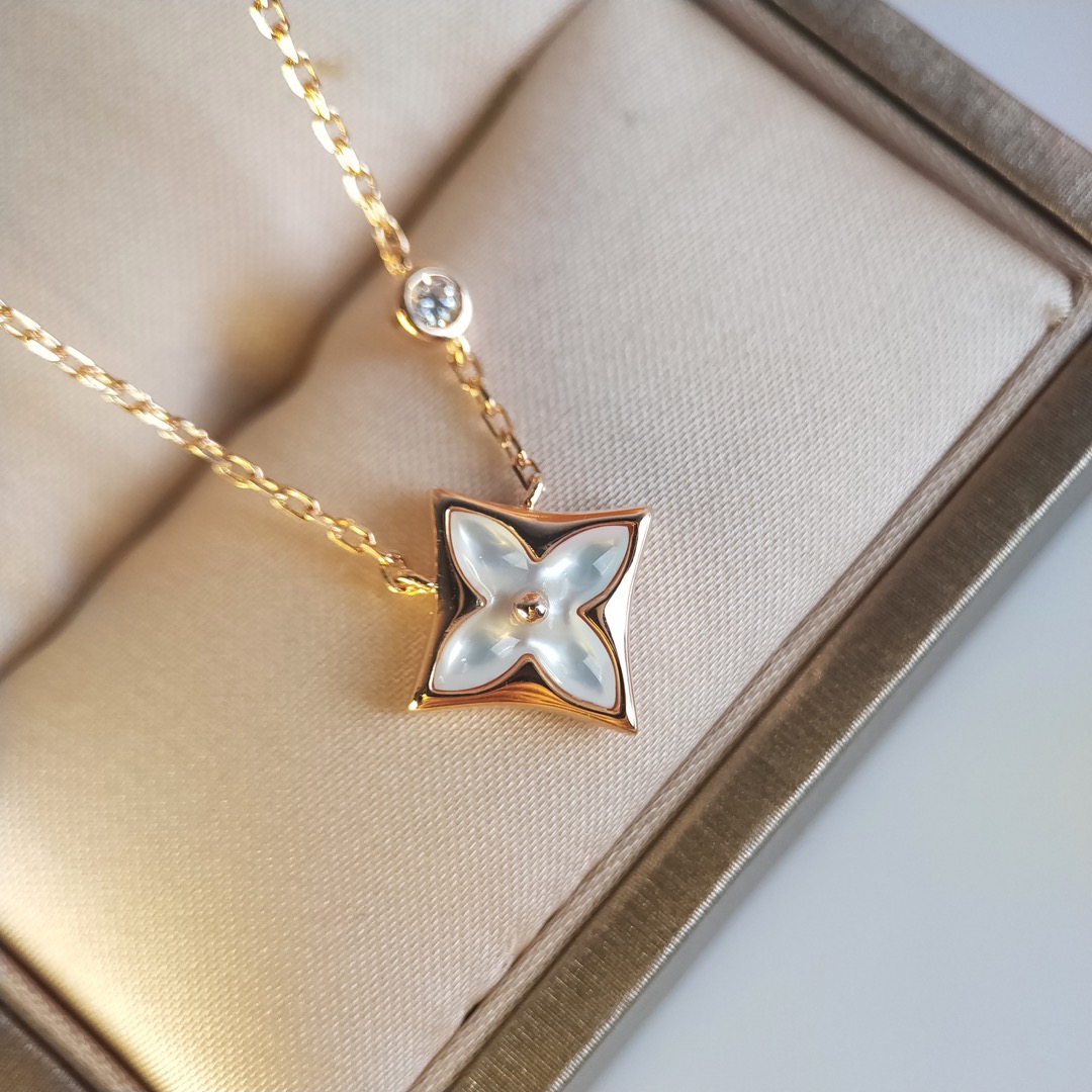 Louis Vuitton Rose Gold White Mother of Pearl Blossom Earrings Necklace - Original Replica Club