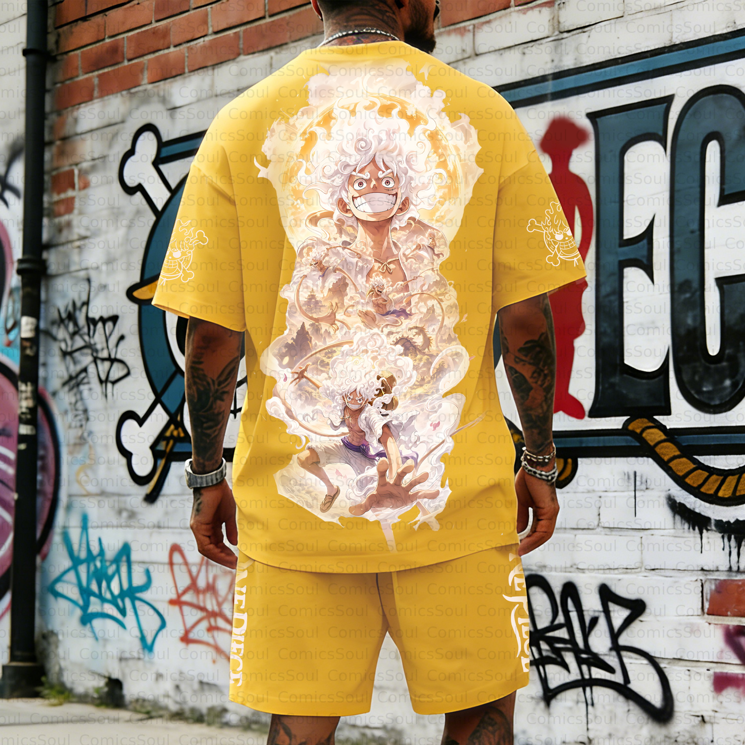 Unisex Anime Inspired Vintage T-shirt& Shorts 2 Pieces Set