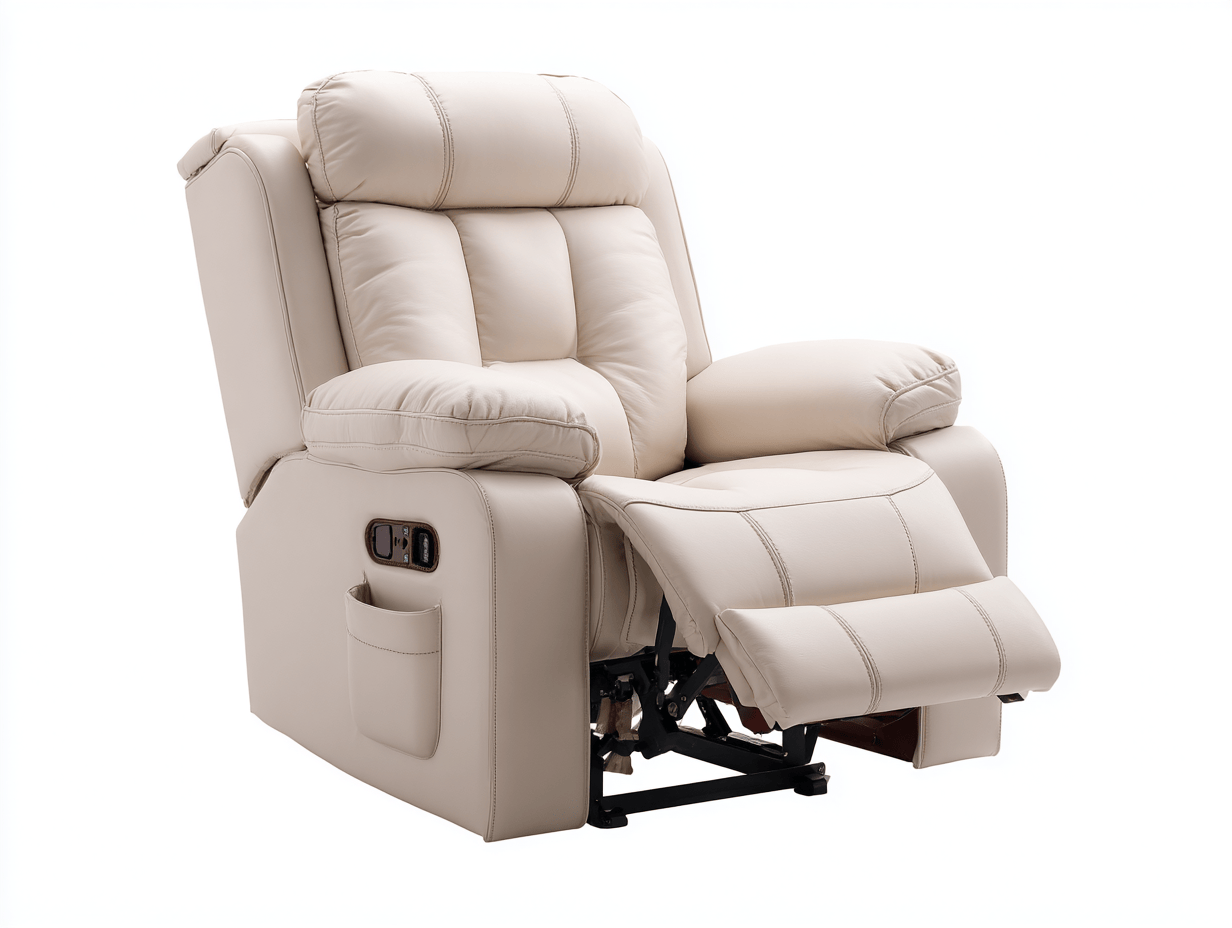 Sillón reclinable eléctrico – cuero sintético – beige – con elevador