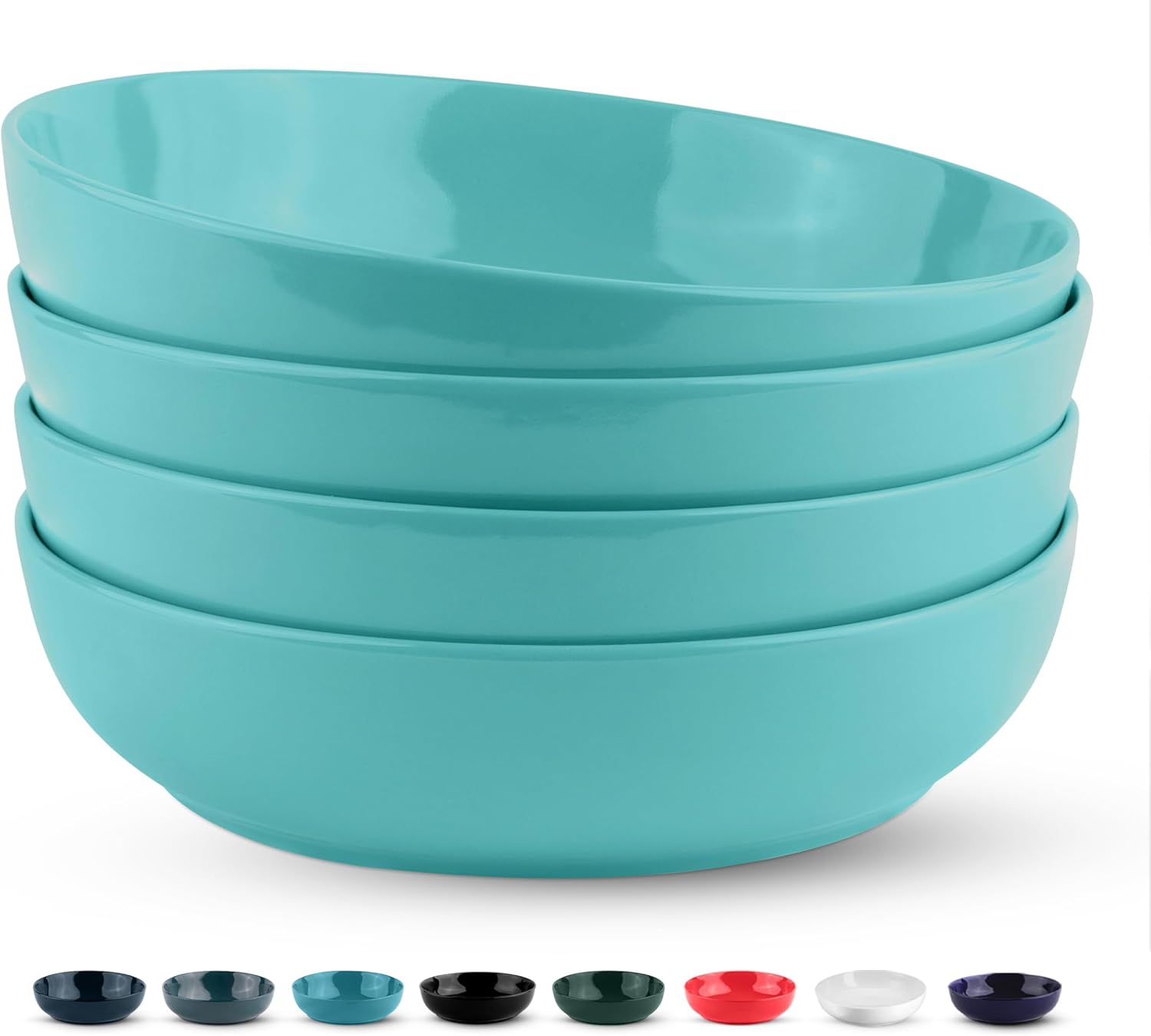 KooK Pasta Bowl, Salad Bowls, Bowls, Serving Bowls, Soup, Ceramic, Large Capacity, Microwave & Dishwasher Safe, Set of 4, 40 Oz, (White)