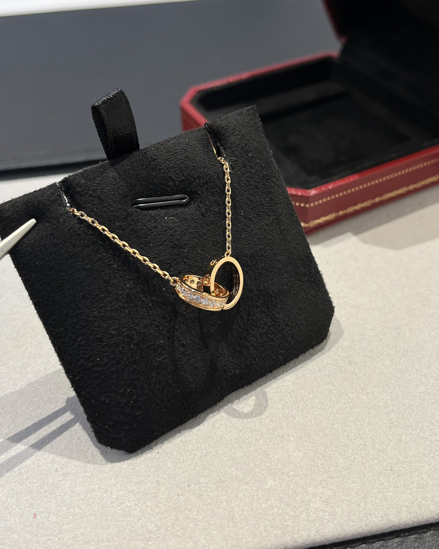 Cartier Pink Gold LEVE LOVE Pendant Necklace - Half Paved - Original Replica Club