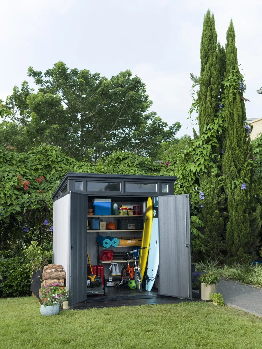 Keter Artisan 9x7 Foot Large Outdoor Shed & Floor w/Modern Design, Grey - Image 16