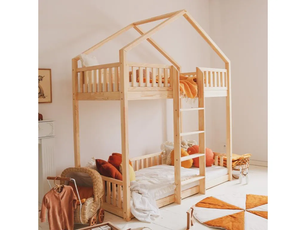 Litera cabaña 90x190 con barandilla y somier patas de 1 cm Hogarve mefb53627