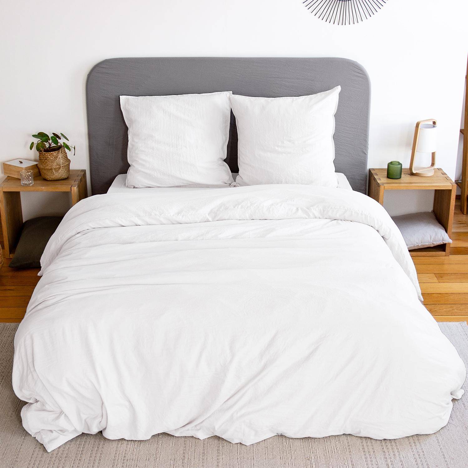 Luna - Ropa de cama de microfibra lavada color blanco, 2 plazas