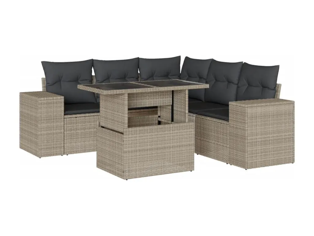 Set de sofás de jardín 6 pzas y cojines ratán sintético gris lvto90132