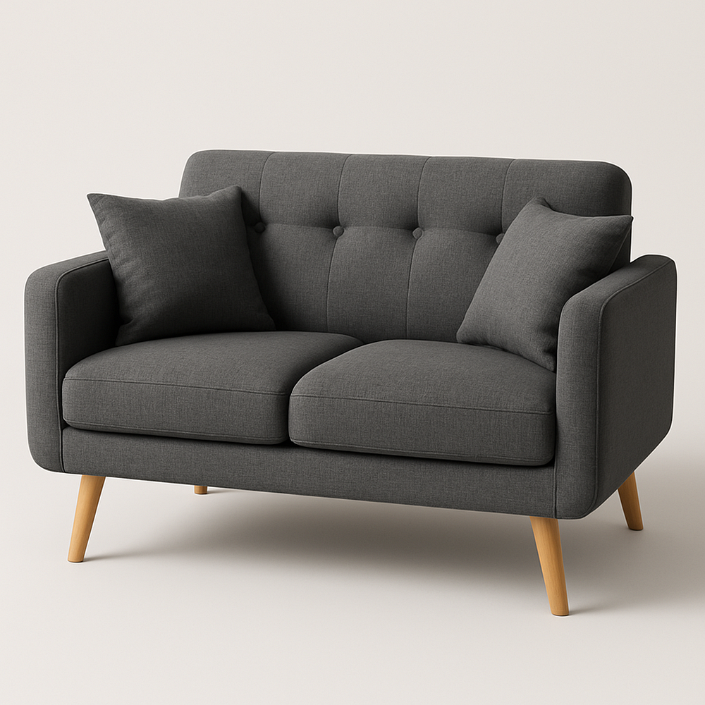 Sofá Dos Plazas Tela Gris Oscuro 145cm Madera