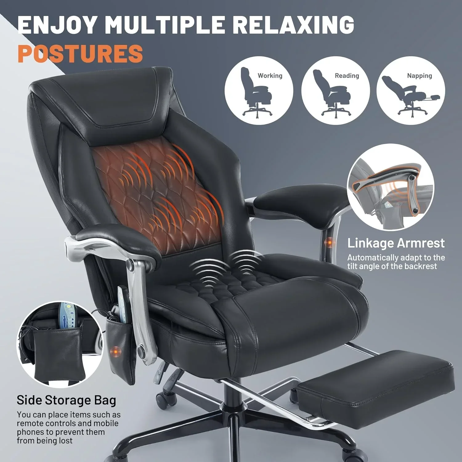 Massage Office Chair with Heating and Footrest Ergonomic Executive Reclining Office Chair
