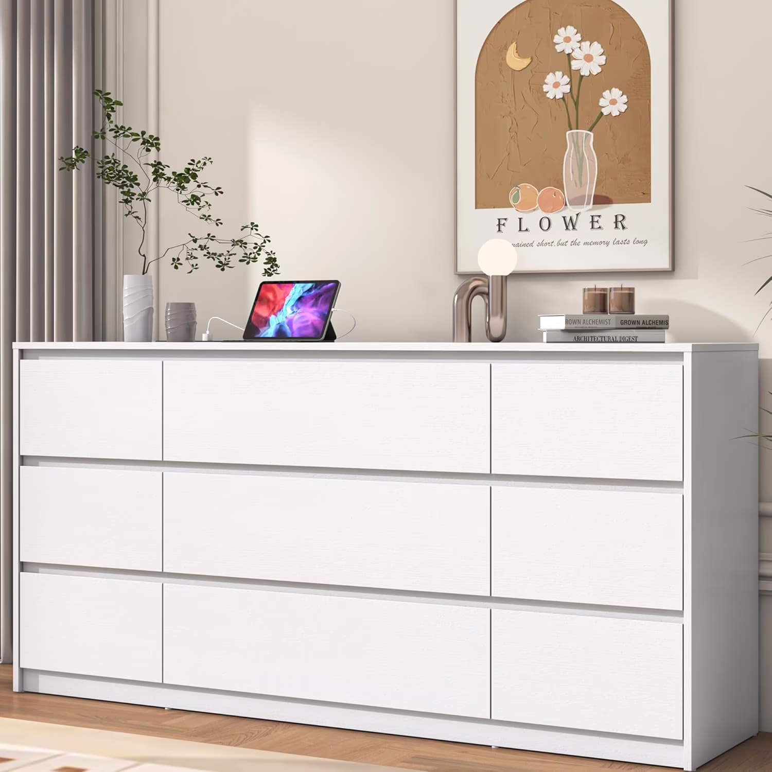 ChVans Black 9 Drawers Dresser with Charging Station, 63