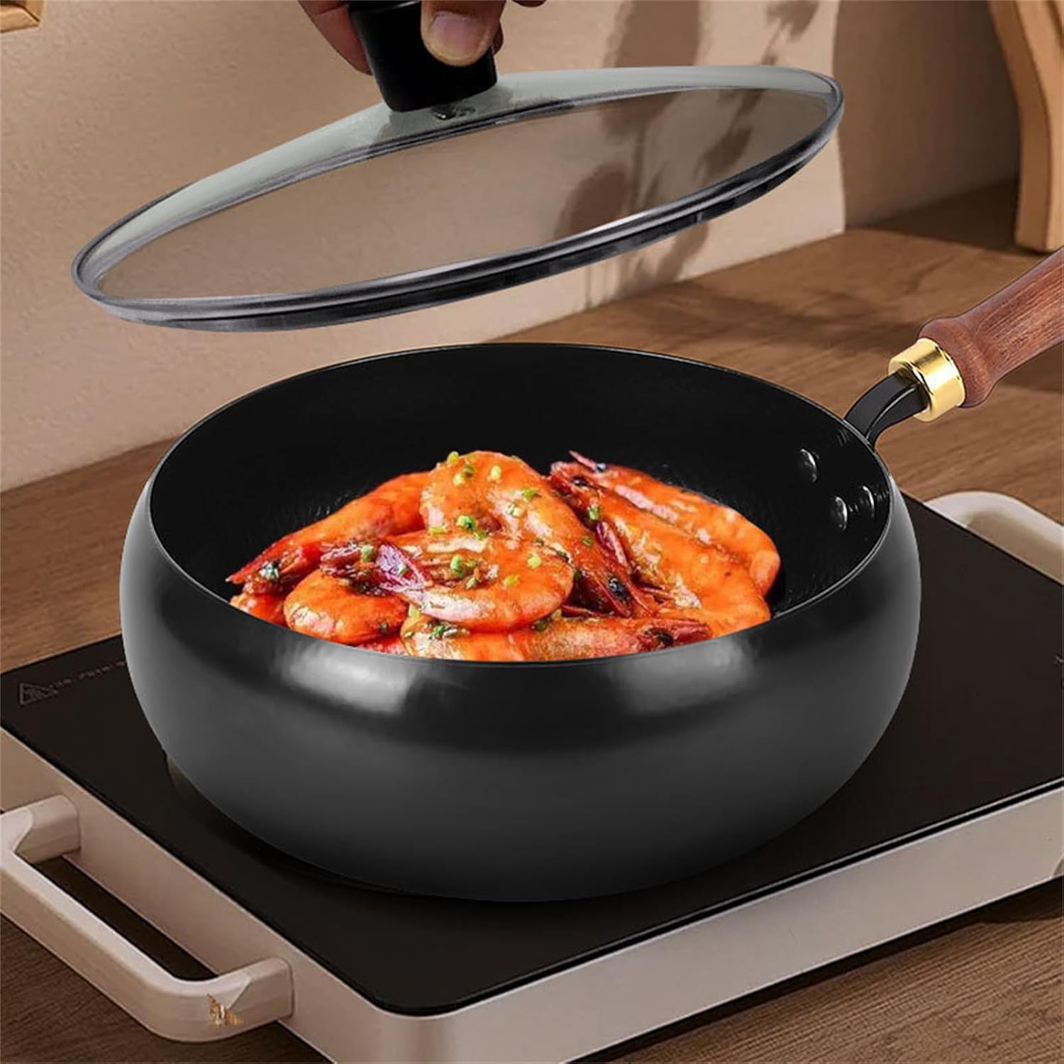 2026 New Japanese Cast Iron Wok Pan,9.45 In Hand Hammered Japanese Cast Iron Pot,Uncoated Healthy Cooking Pot With Lid,Uncoated Healthy Pot For Induction, Gas & Electric Stoves (Pot)