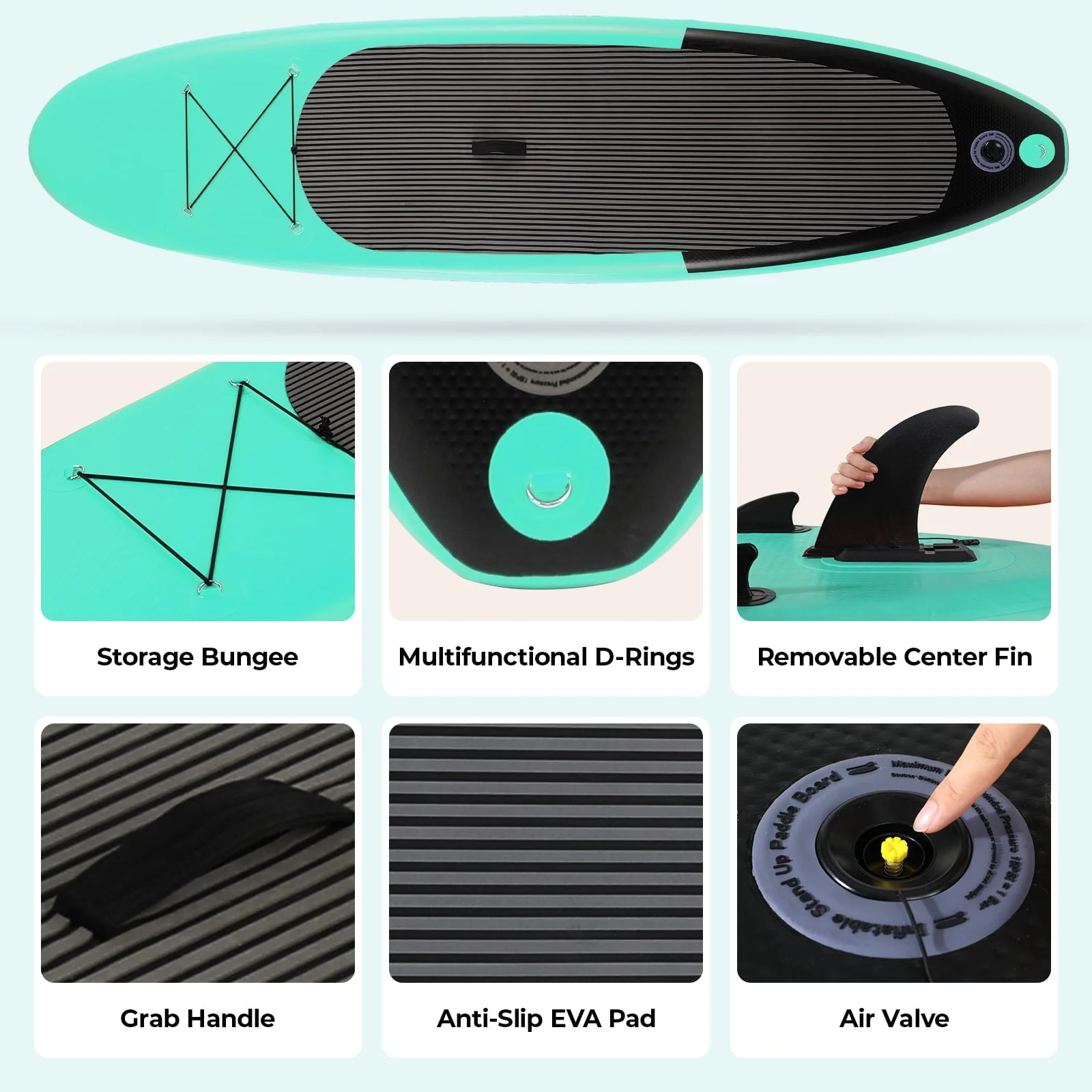 Arlopu Portable 10' Inflatable Stand Up Paddle Board with Aluminum Paddle, Leash, Hand Pump & Backpack for Youth Adult - Image 6