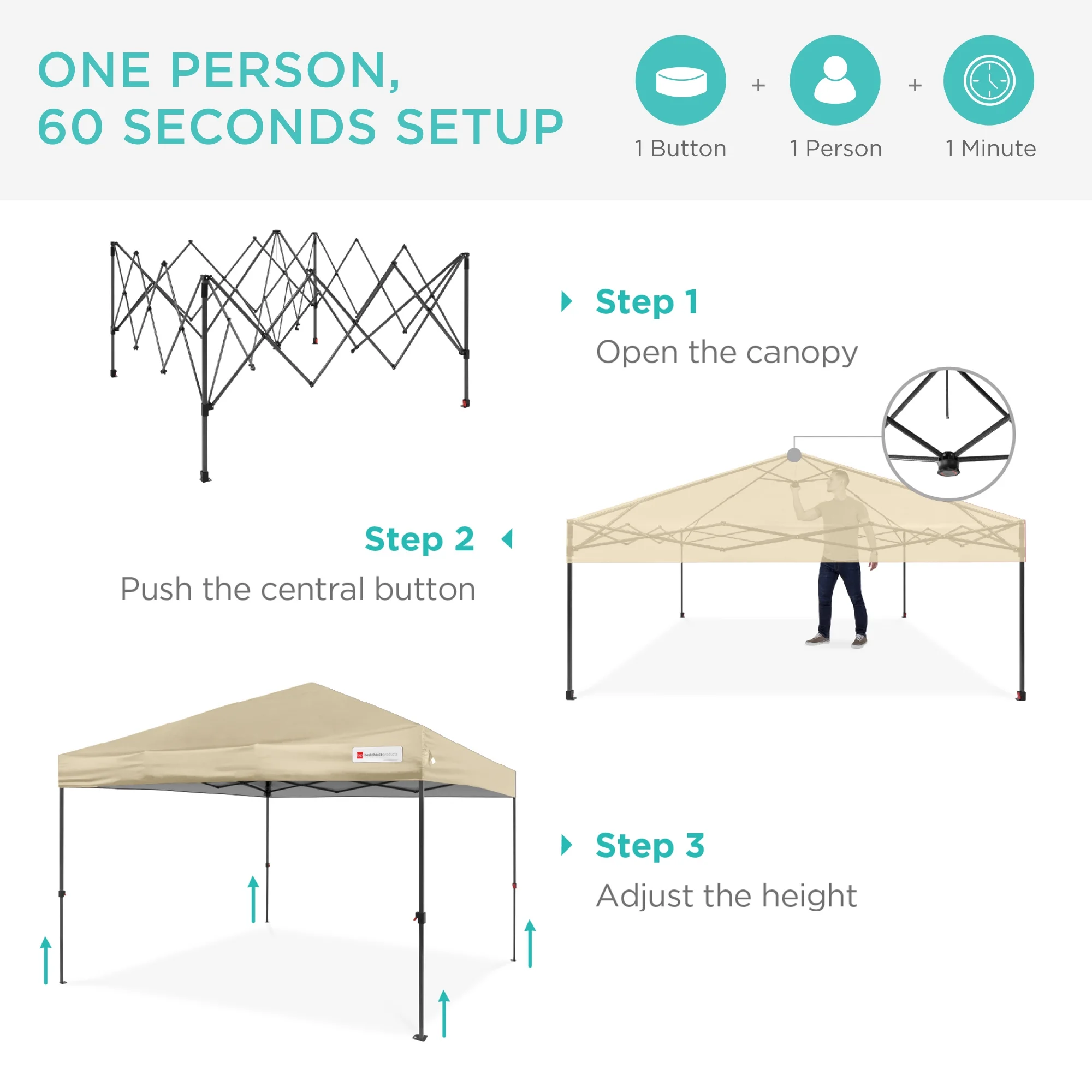 Best Choice Products 12x12ft Easy Setup Pop Up Canopy w/ 1-Button Setup, Wheeled Case, 4 Weight Bags - Navy Blue - Image 71