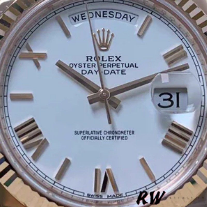 Rolex Day-Date 228235 White Roman Numeral Dial Fluted Bezel 40mm Mens Replica Watch