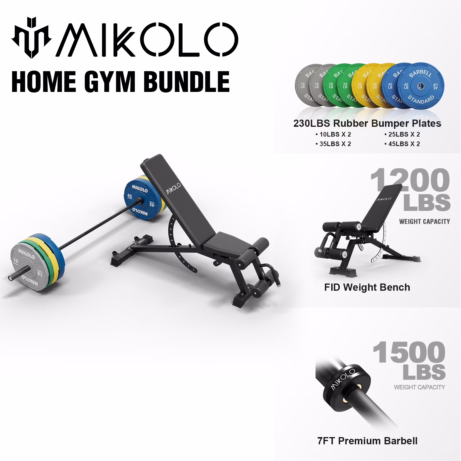 Mikolo 7ft Olympic Barbell, Barbell for Weightlifting and Powerlifting 45lb, Olympic Bar for 1500lbs Capacity, Weight Bar Fit 2-?Standard Weights - Image 9