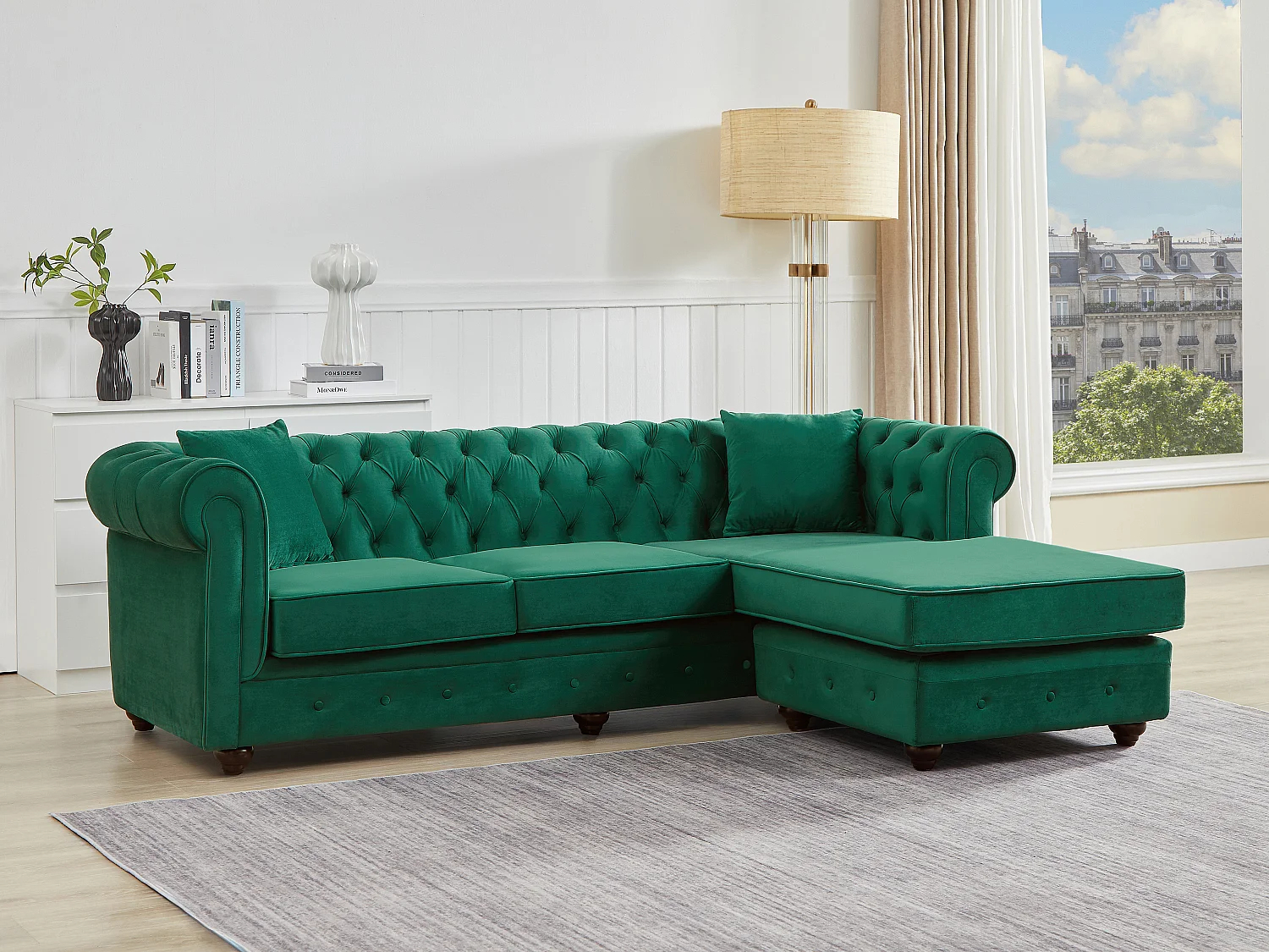 Sofá chesterfield rinconera reversible TOLEDO de terciopelo - Antracita