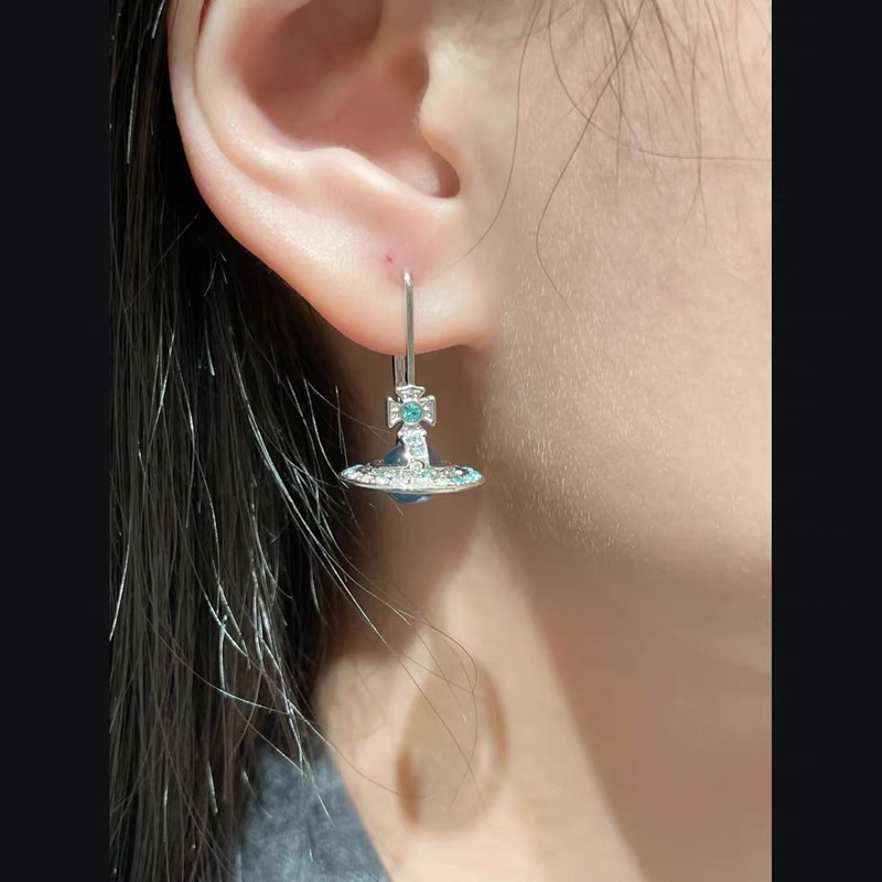 Vivienne Westwood Gradient Color Diamond Crystal Ball Saturn Earrings - Original Replica Club