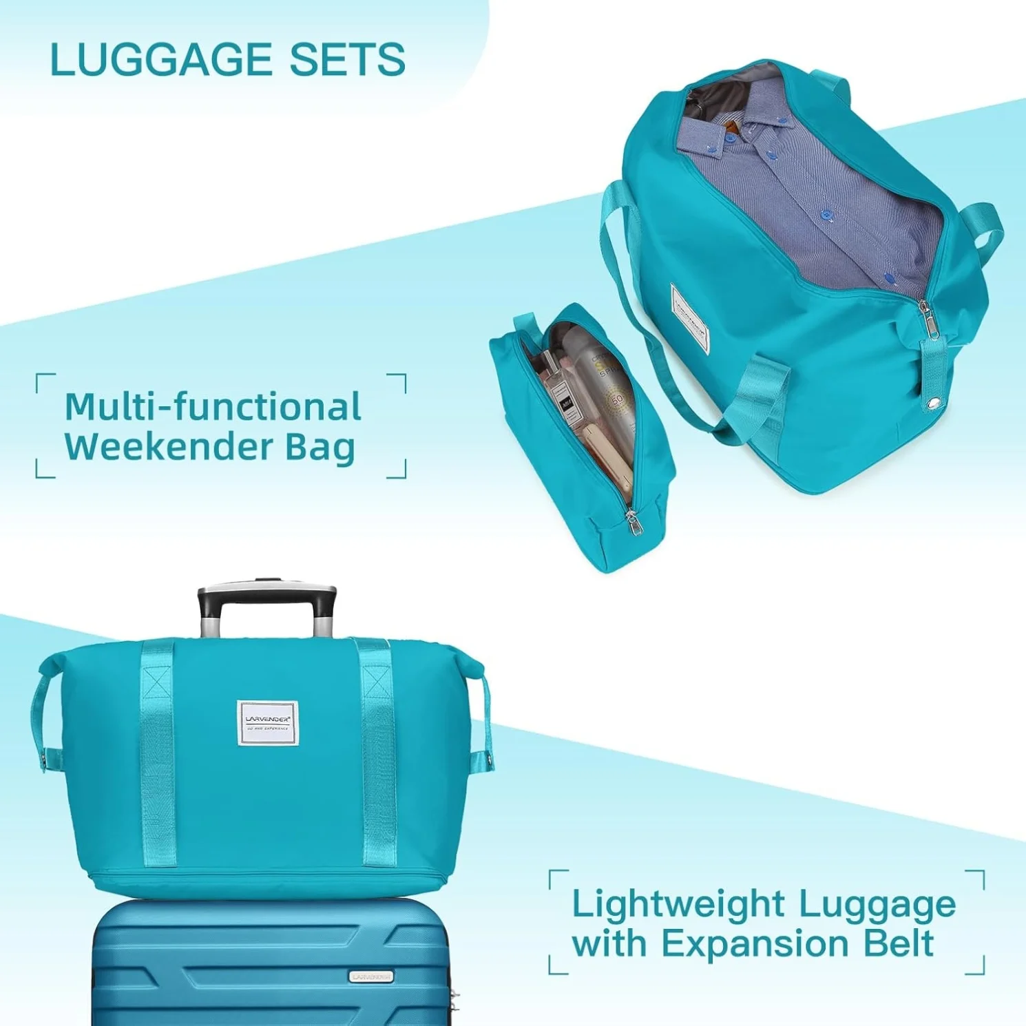 6-Piece Hardshell Luggage Set with Expandable Spinner Suitcases & TSA Lock, 25% Extra Capacity, Duffel Bag & Toiletry Kit, Cream ABS Suitcases - Image 23