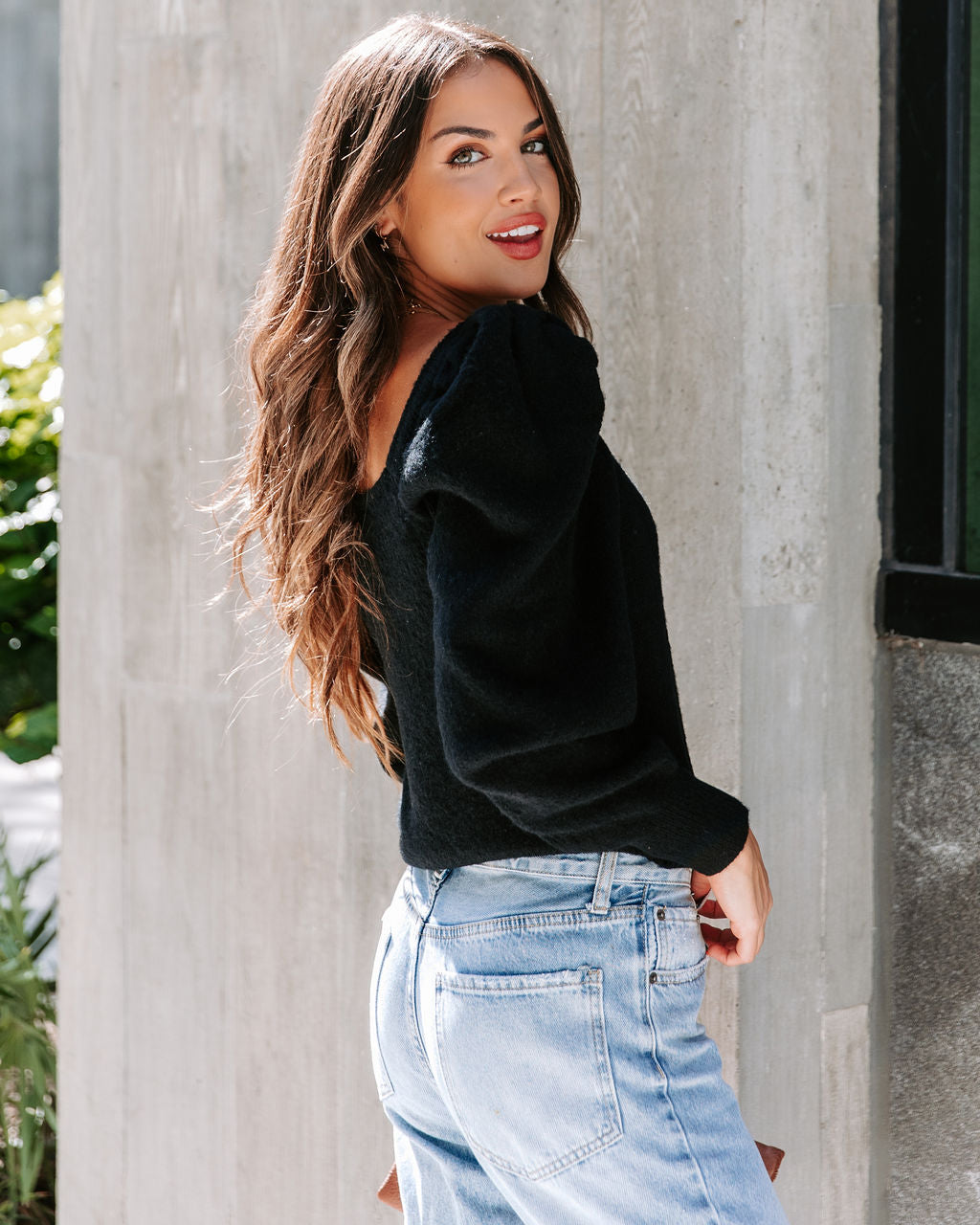 Arianna Knit Puff Sleeve Sweater - Black - Se7enfashion