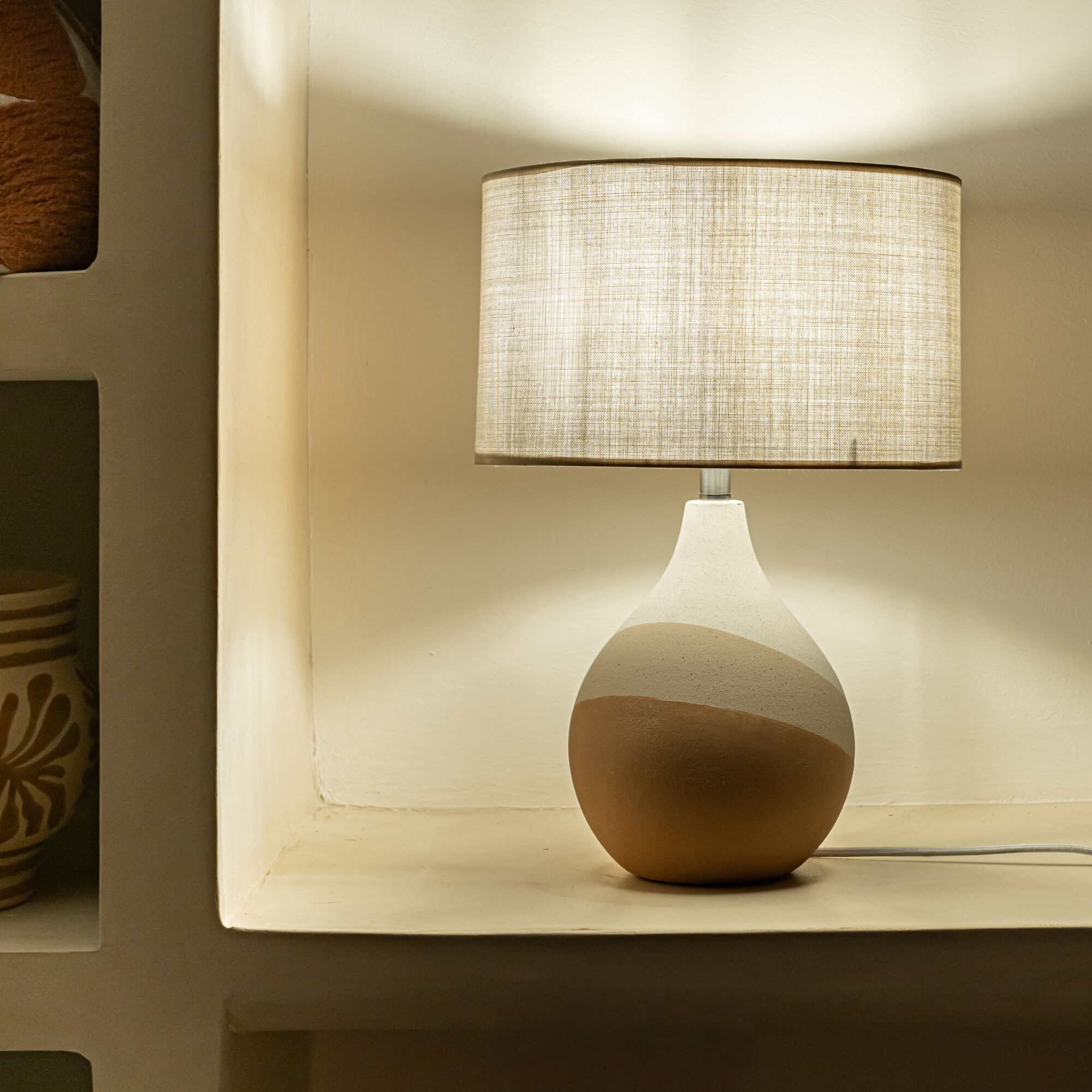 NEO - Pied de lampe en grès - beige D17cm