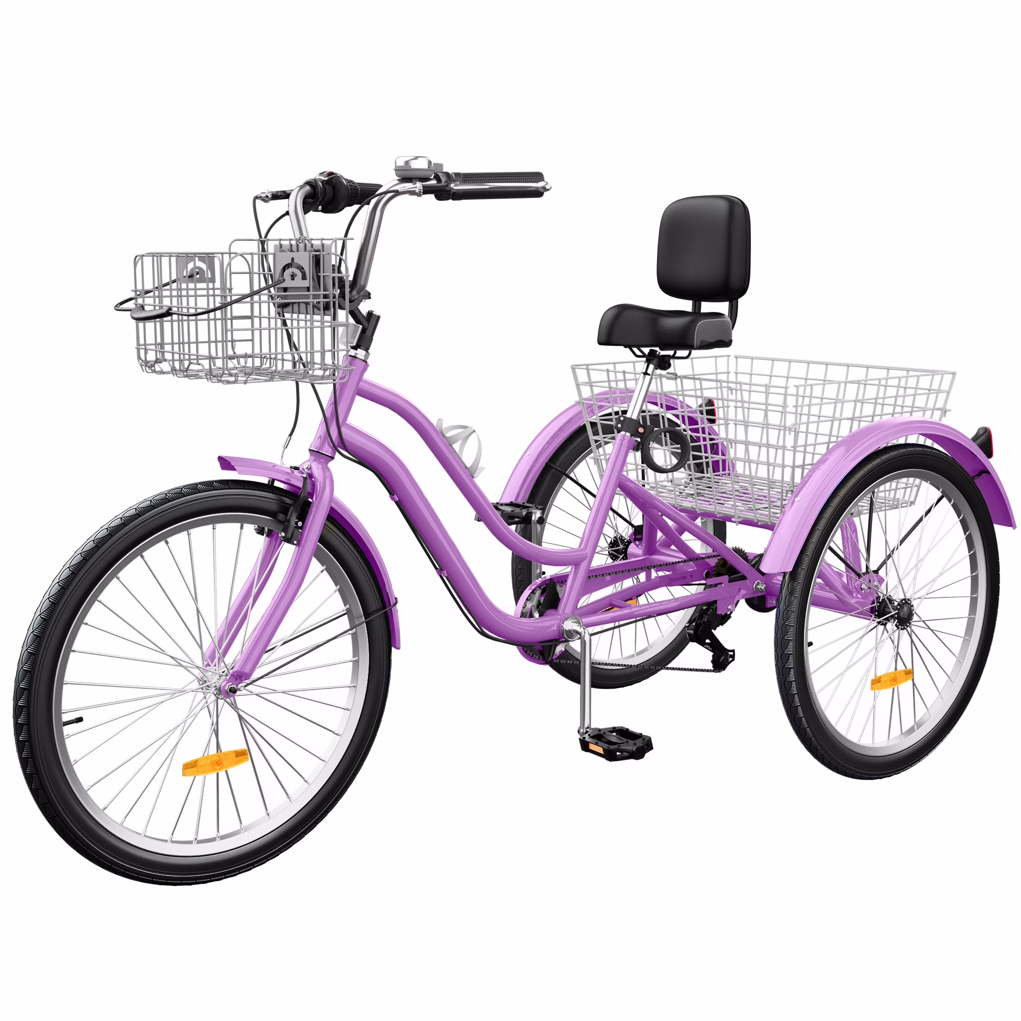Dextrus 24 in 3 - Wheel Bike, Single Speed Adult Trike, Low Step - Through Cruiser with Front Rear Baskets, Large Adjustable Seat with Backrest for Seniors, Men, and Women (Purple)(26"1 Speed/Purple)