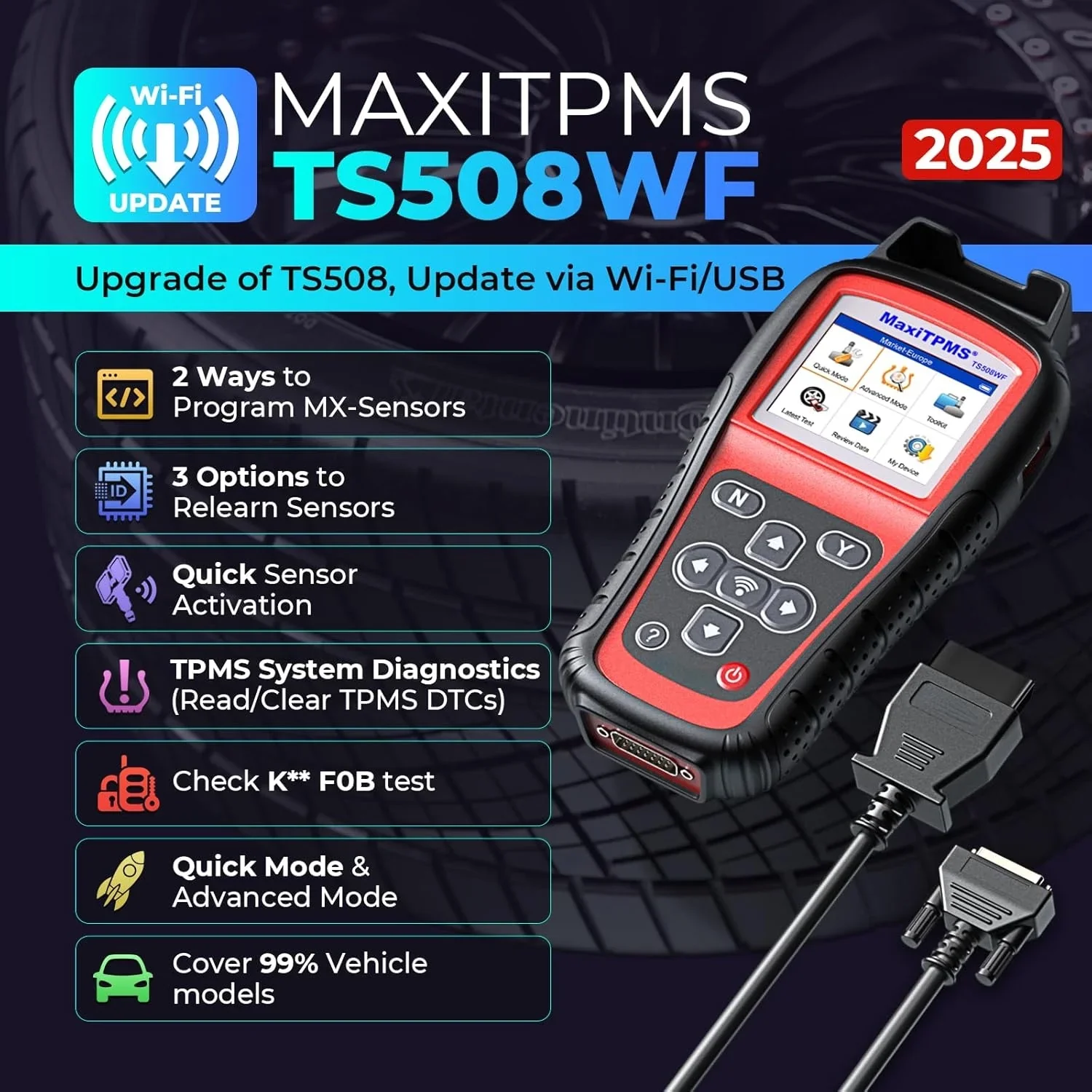 MaxiTPMS TS508WF TPMS Tool, 2025 Enhanced Wi-Fi Ver. of TS508 TS501 PRO TS408S TS601, MX-Sensor TPMS Progamming Tool, TPMS Diagnosis/Reset TPMS Relearn Tool, Read/Clear TPMS DTCs