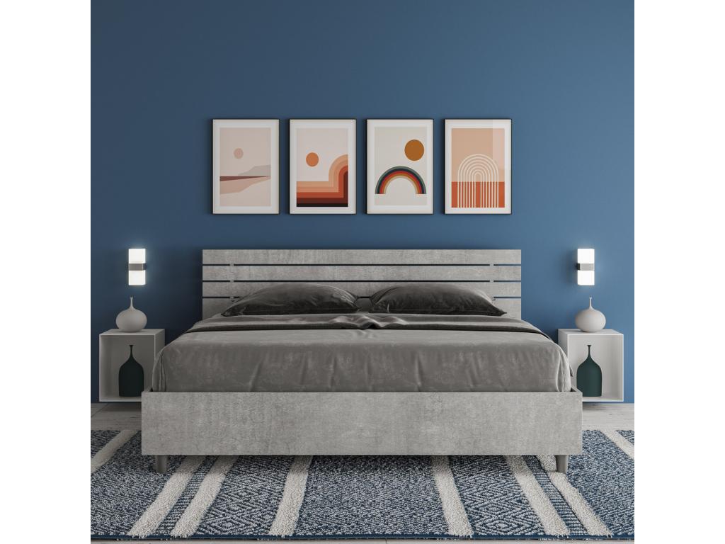 Cama contenedor doble 160x200 con cabecero inclinado con lamas de hormigón Ankel