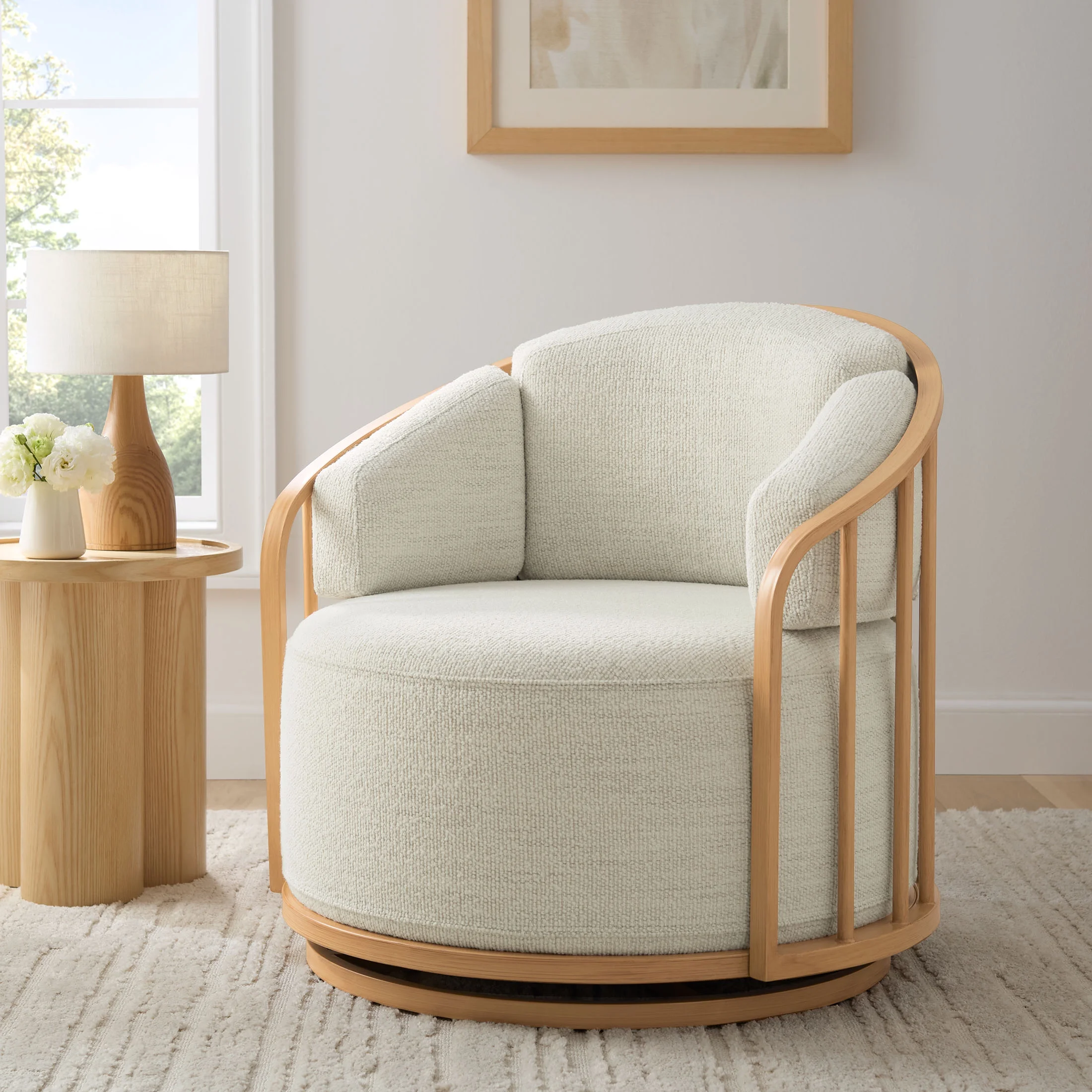 Better Homes & Gardens Lillian Swivel Birdcage Accent Chair, Cream Linen - Image 27