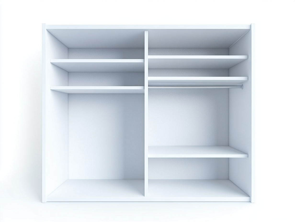 Armario de madera blanca moderno para dormitorio con estantes ajustables y barra para ropa