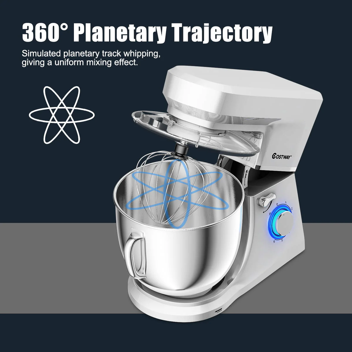 Costway Tilt-Head Stand Mixer 7.5 Qt 6 Speed 660W with Dough Hook, Whisk & Beater Silver - Image 7