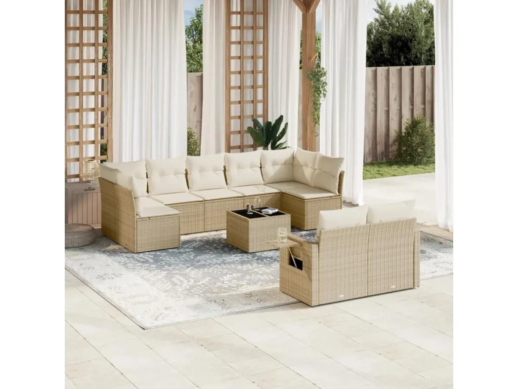 Juego de sofás jardín con cojines beige 10 piezas ratán sintético 99111FBNE