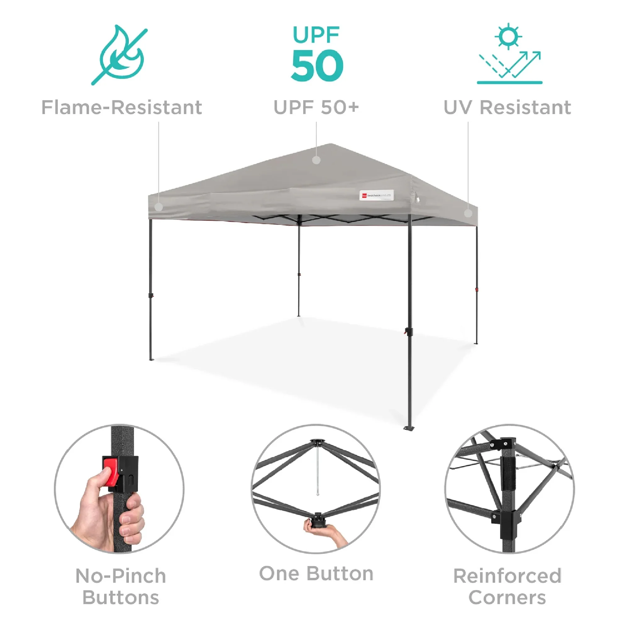 Best Choice Products 10x10ft Easy Setup Pop Up Canopy w/ 1-Button Setup, Wheeled Case, 4 Weight Bags - White - Image 131
