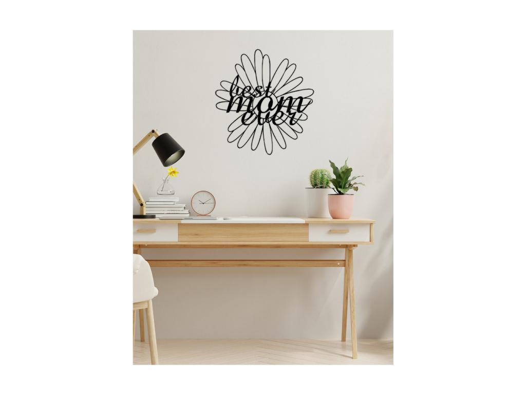Decoración de Metal Best Mom, Negro, 60x1,5x64 cm, Mubdelu