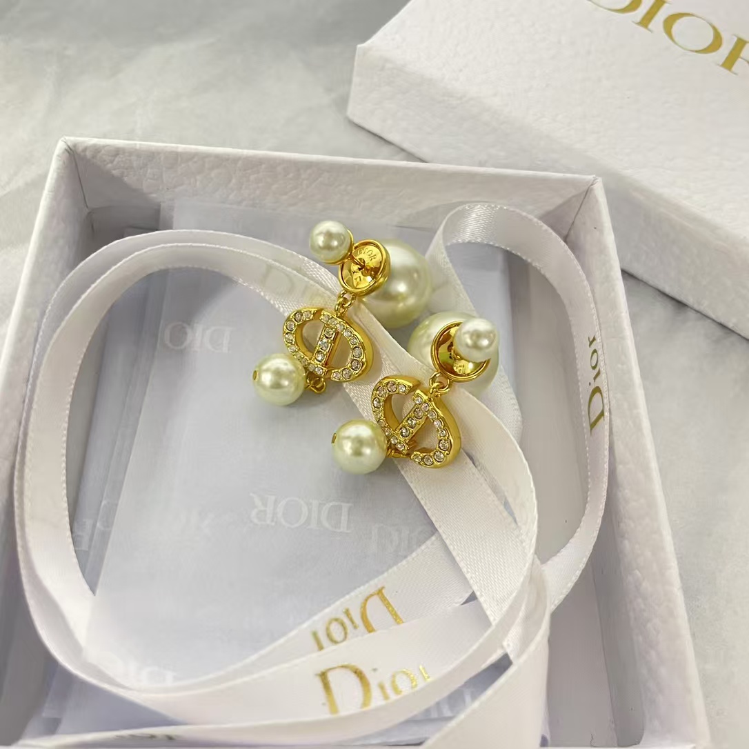 Dior Diamond CD Pearl Drop Earrings - Original Replica Club