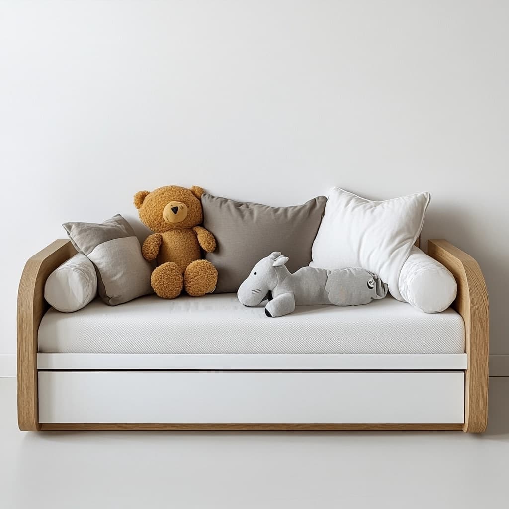 Sofá Cama Infantil Madera Contrachapada 150x75 Blanco/Beige