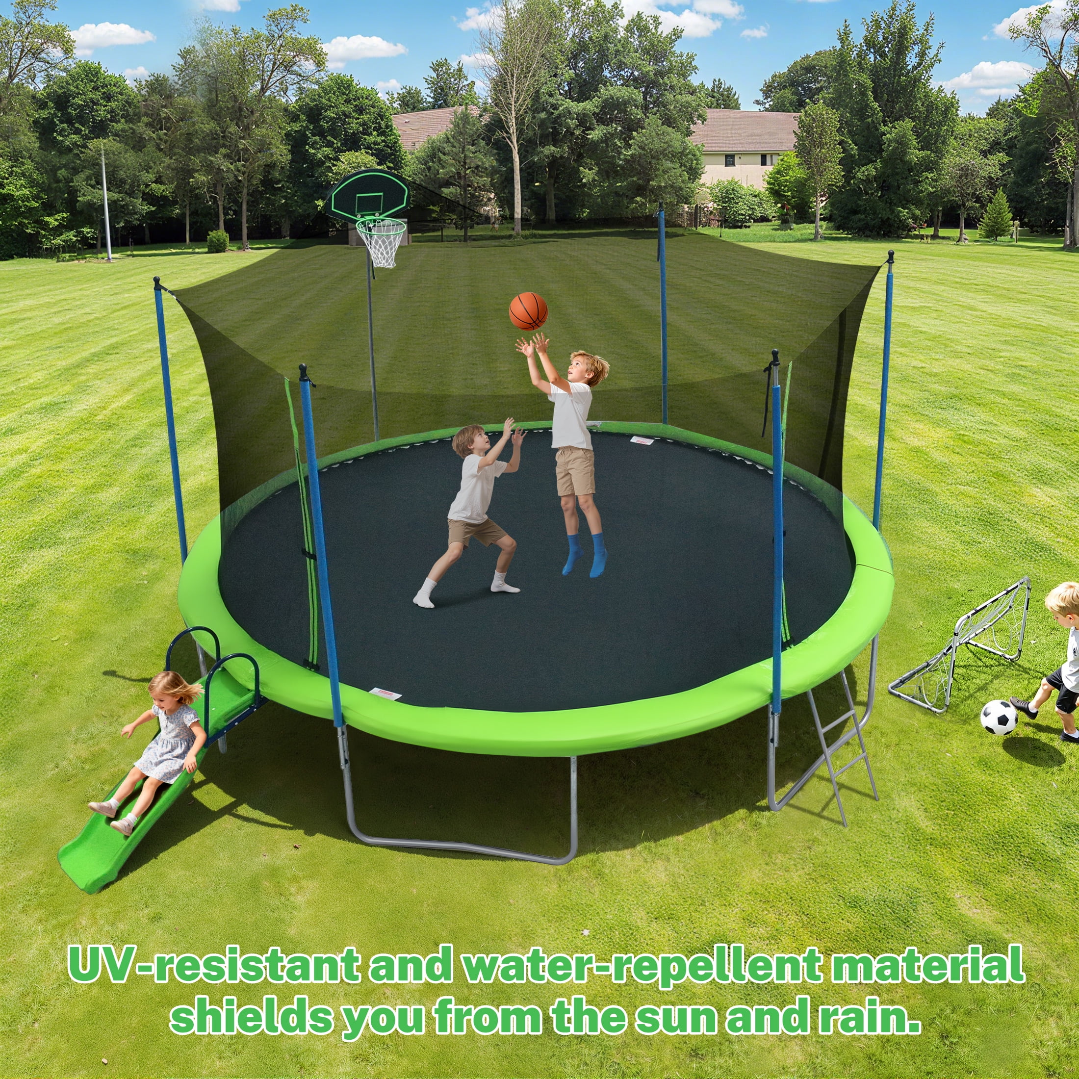 12FT Trampoline with Slide, Swings, SEGMART Recreational Trampoline with Basketball Hoop and Ladder, Heavy Duty Outdoor Backyard Trampoline with Net for Kids and Adults, Green - Image 16