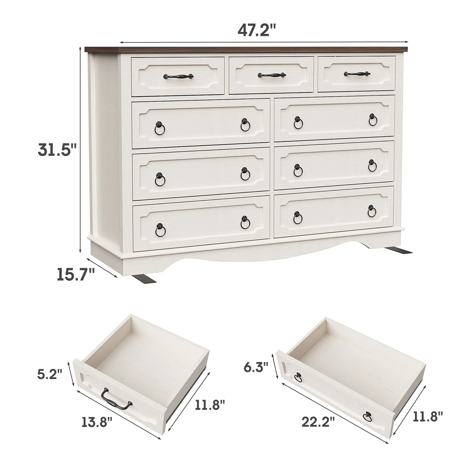 Vabches Farmhouse 6 Drawer Dresser, 43" Tall Chest of Drawers for Bedroom, Living Room, Hallway, Entryway, Antique White - Image 15