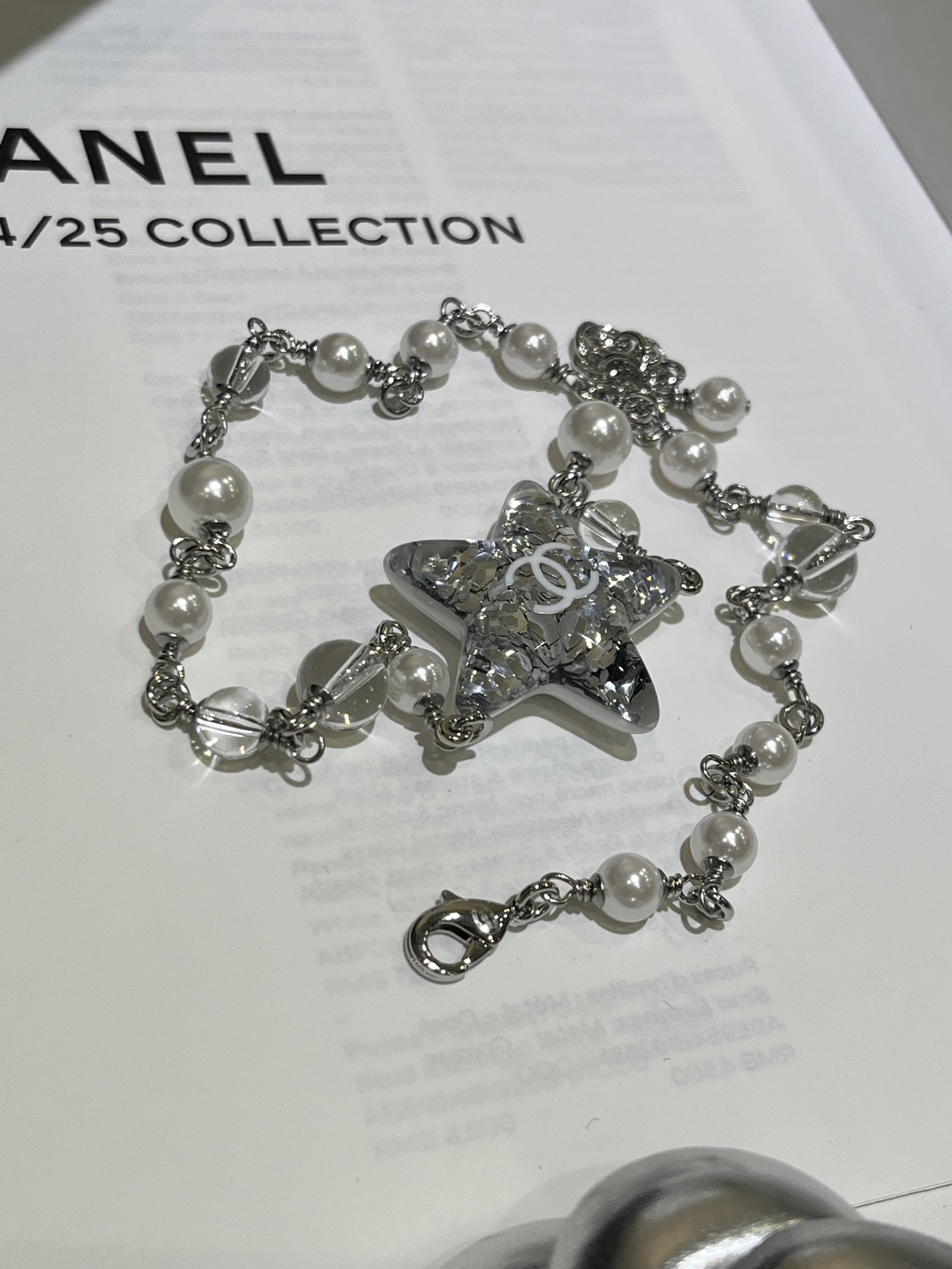 Chanel Black White Pearls Shiny Star Pendant Necklace - Original Replica Club