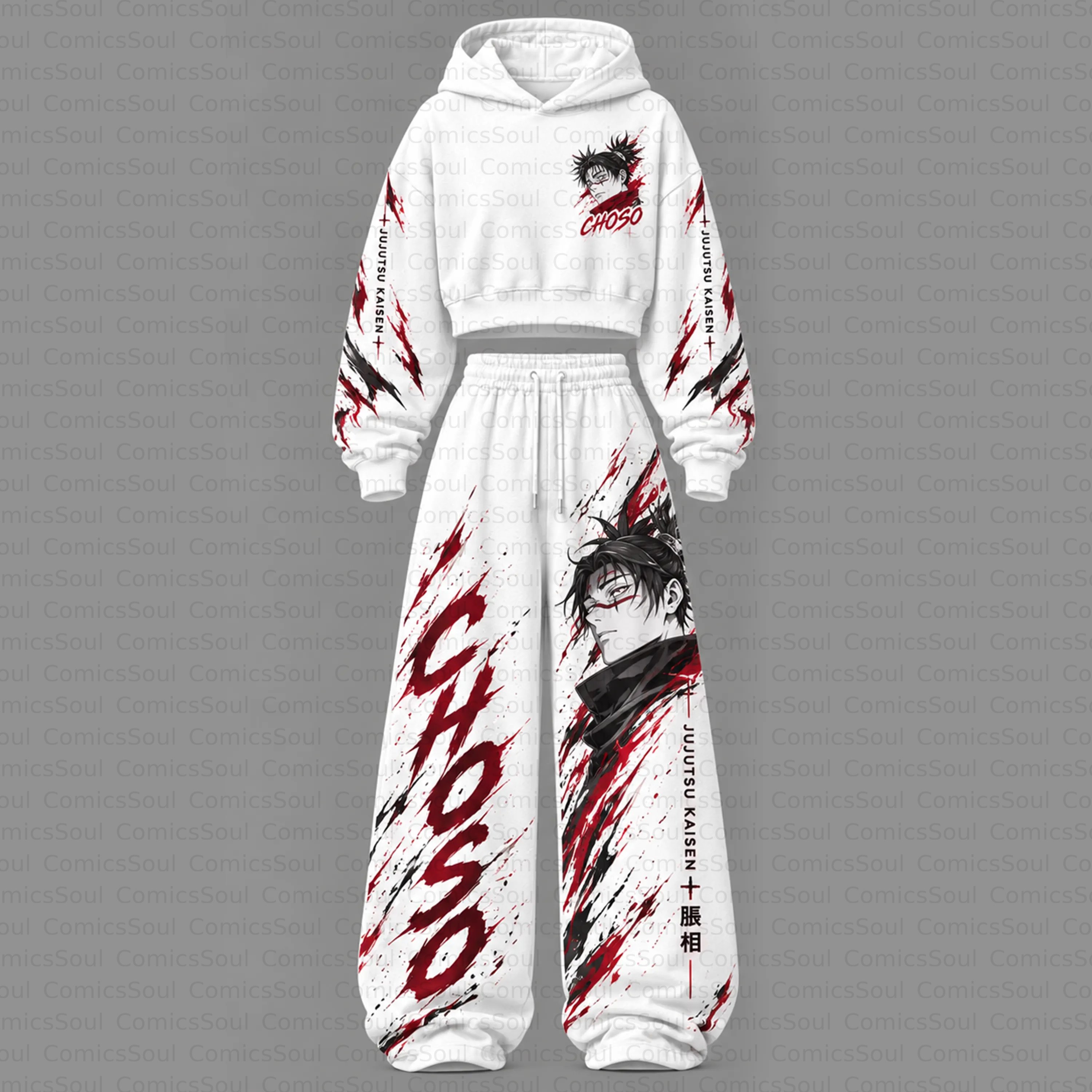 Jujutsu Kaisen Cropped Long Sleeve Hoodie & High Waist Jogger Pants Two Piece TeeThreads Sustain the Scene with Custom Apparel