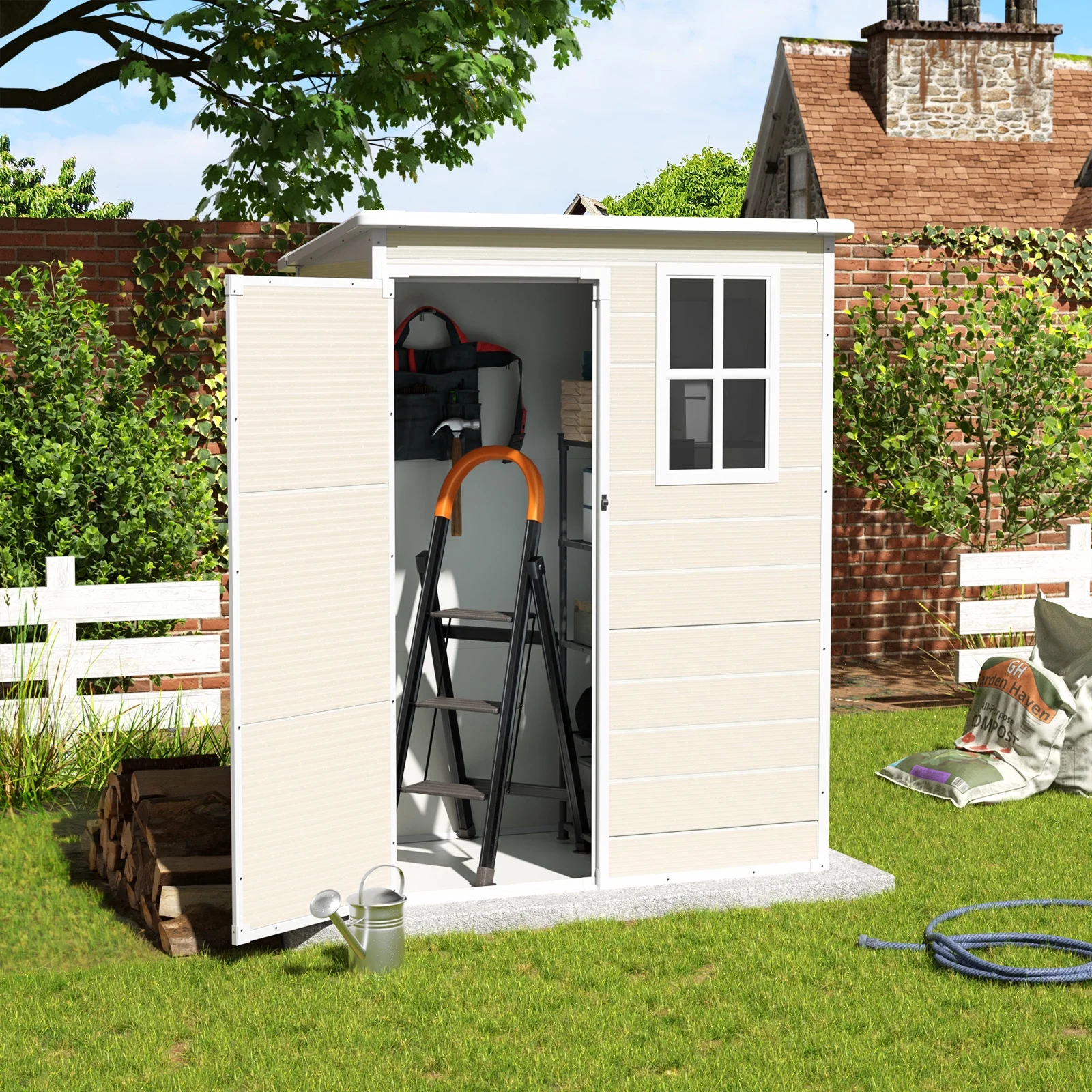 ELPOSUN Outdoor Storage Shed 6x4.5 ft, Resin Outside Sheds & Outdoor Storage Plastic for Trash Can, Bike, Lawnmower, Generator, Tool Shed with Lockable Door for Backyard, Lawn, Patio, Grey & White - Image 17