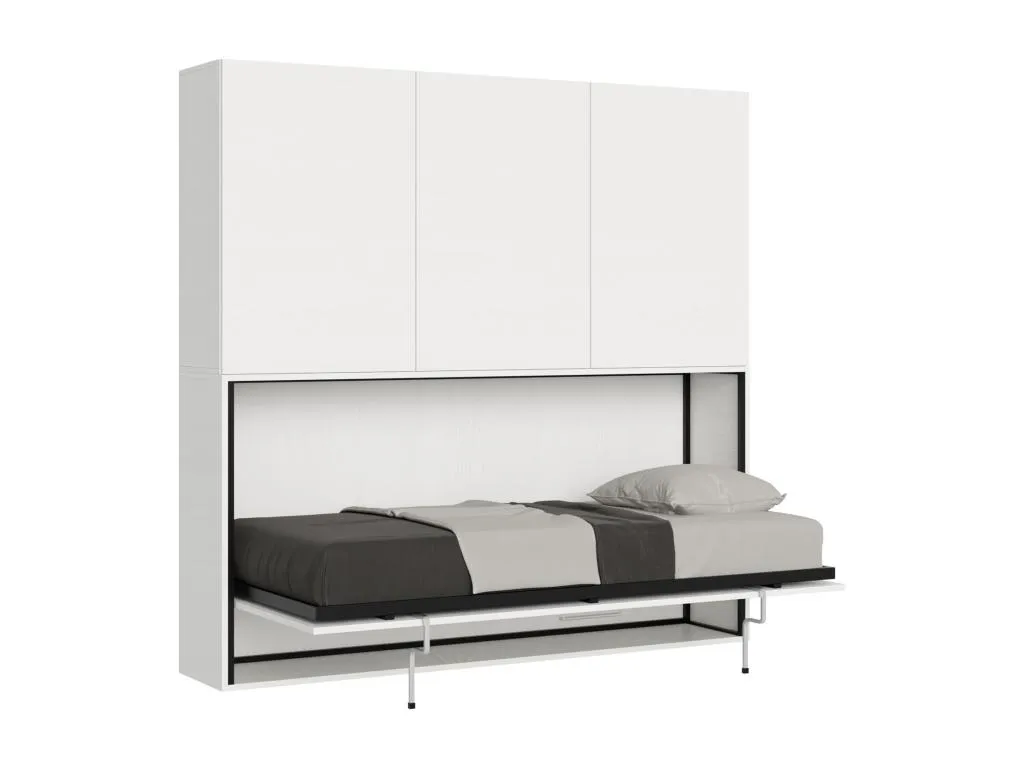Cama abatible individual horizontal Vivircalido con colchón composición D Fresno Blanco qskq81972